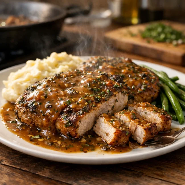 Herb-Crusted Smothered Pork Chops