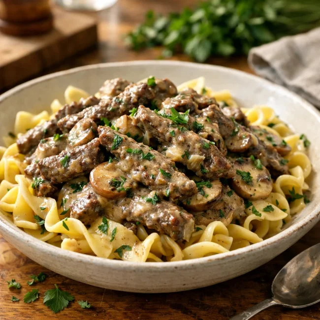 Herb-Infused Beef Stroganoff
