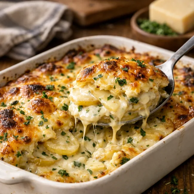 Herb-Infused Cheesy Scalloped Potatoes