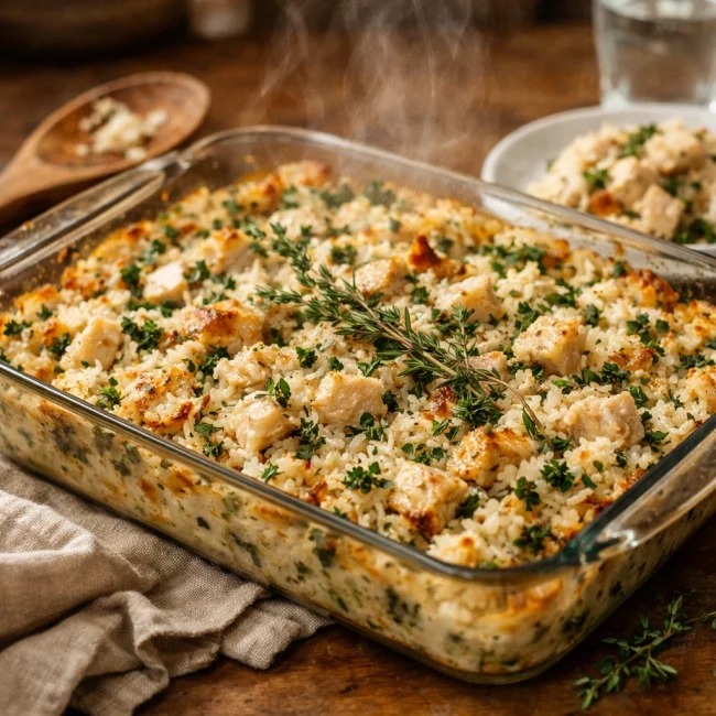 Herb-Infused Chicken and Rice Casserole