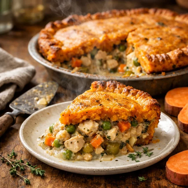 Herb-Infused Chicken Pot Pie with Sweet Potato Crust