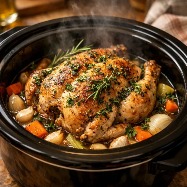 Herb-Infused Crockpot Whole Chicken