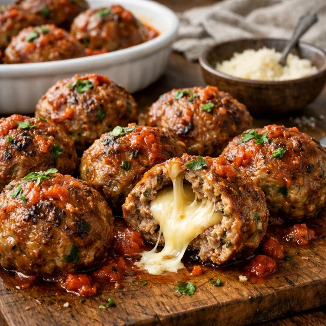 Herb-Infused Italian Cheese-Stuffed Meatballs