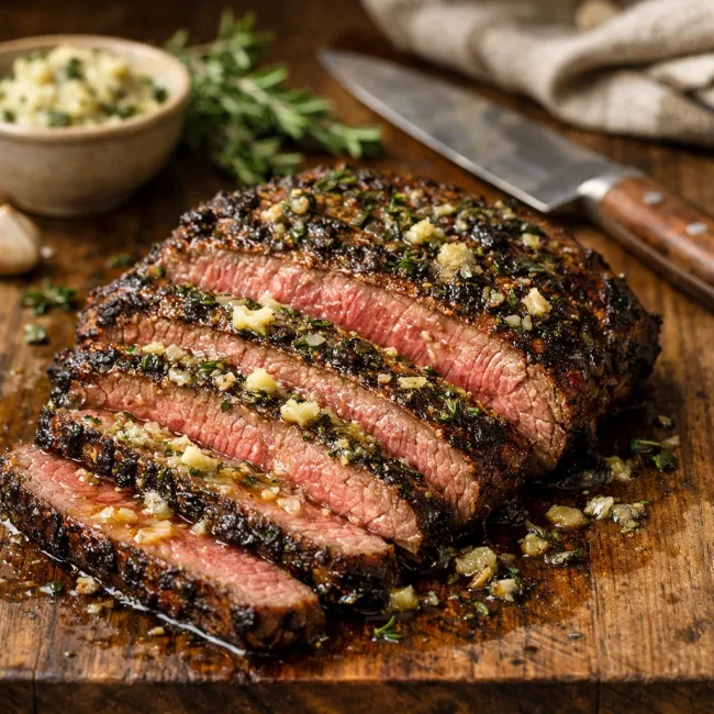 Herb-Infused London Broil with Garlic Butter