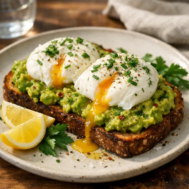 Herb-Infused Poached Eggs with Avocado Toast