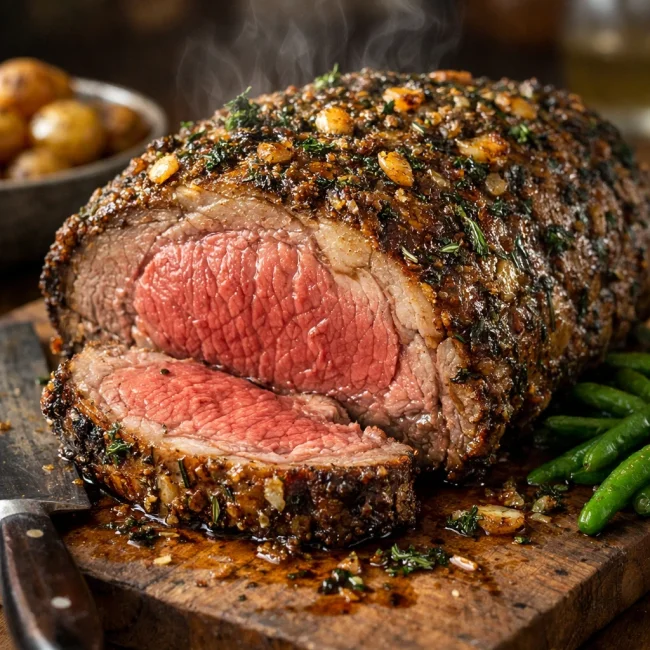 Herb-Infused Prime Rib with Garlic Butter Crust