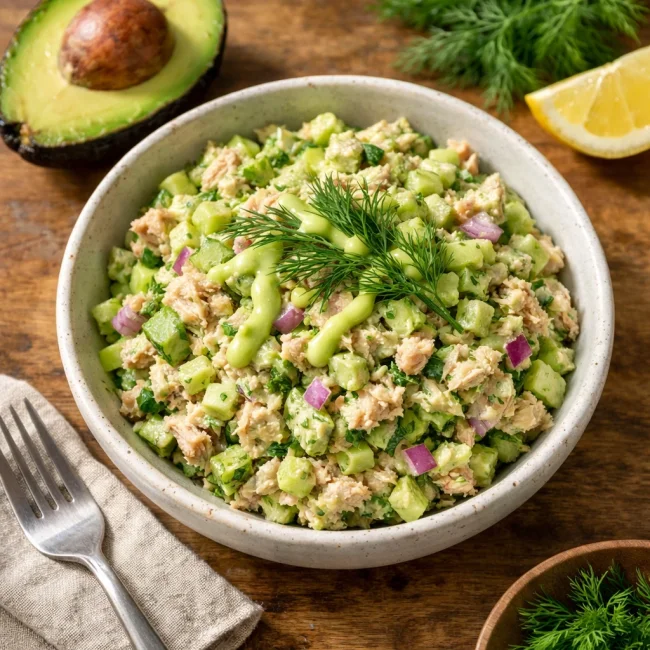 Herb-Infused Tuna Salad with Avocado Dressing