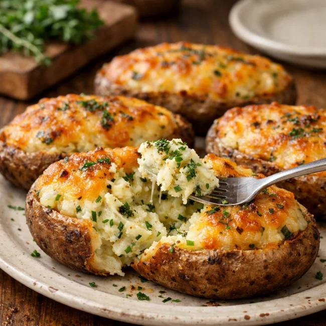 Herb Infused Twice-Baked Potatoes with Cheese