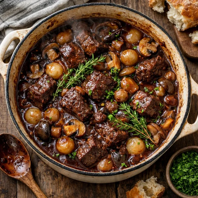 Herbed Beef Bourguignon with Mushrooms
