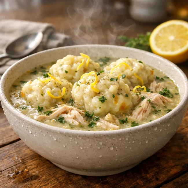 Herbed Chicken & Dumplings with Lemon Zest