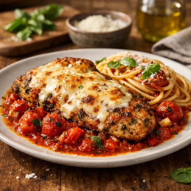 Herbed Chicken Parmesan with Roasted Tomato Sauce