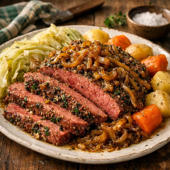 Herbed Corned Beef and Cabbage with Caramelized Onions