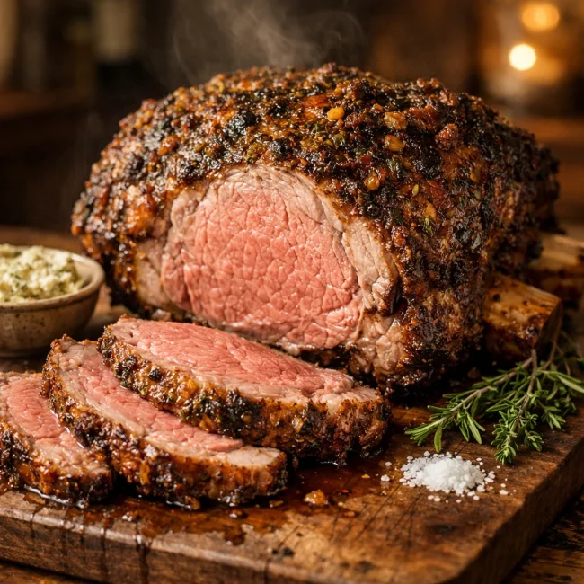 Herbed Garlic Butter Crusted Prime Rib Roast
