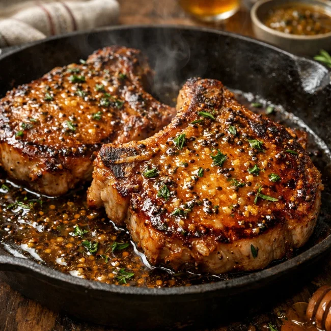 Herbed Honey-Mustard Pan-Fried Pork Chops