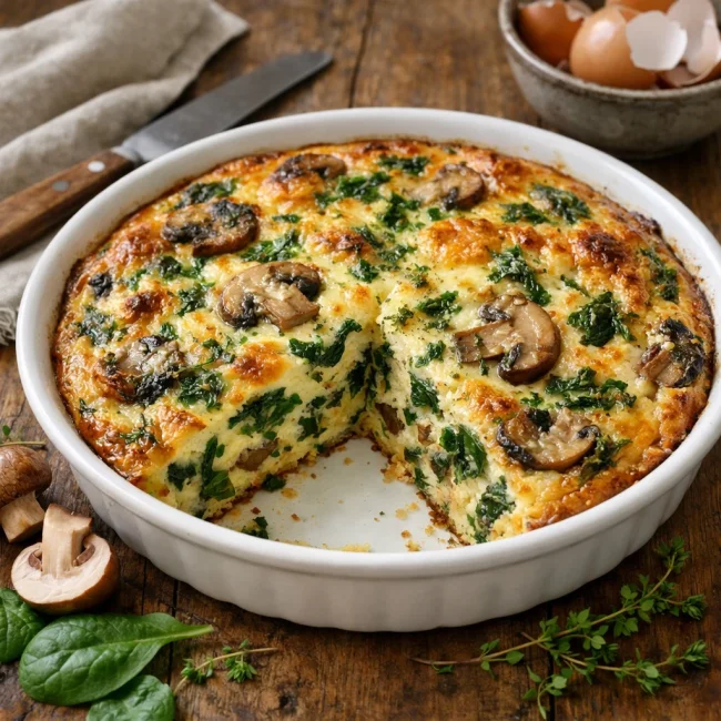 Herbed Mushroom & Spinach Crustless Quiche