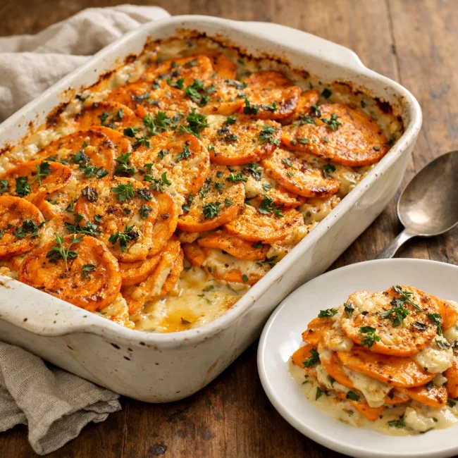 Herbed Sweet Potato Au Gratin