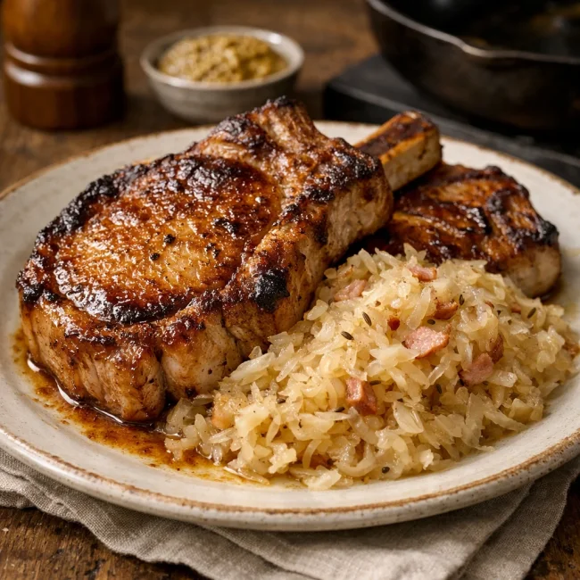 Heritage Pork Chops with Sauerkraut
