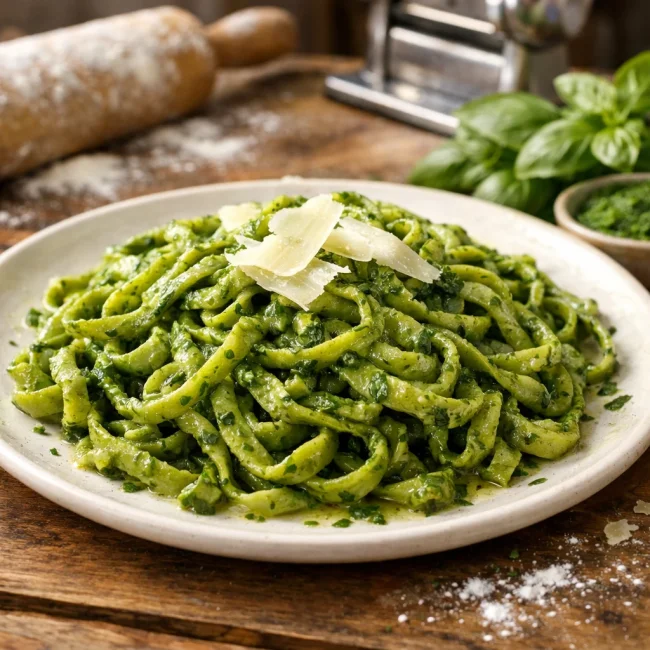 Homemade Spinach Basil Pasta