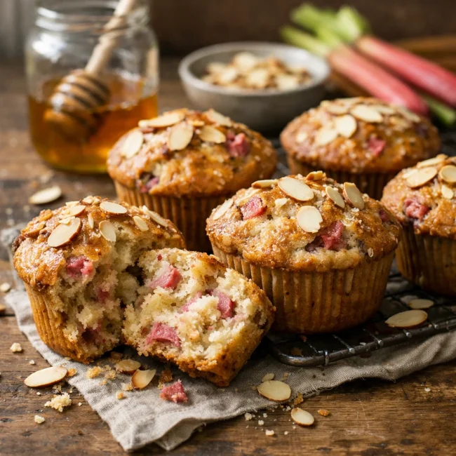 Honey Almond Rhubarb Muffins
