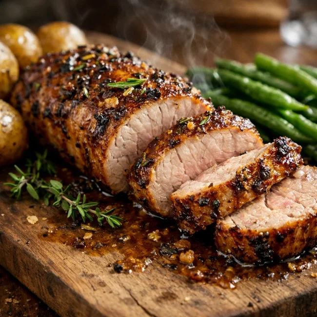 Honey Dijon Roasted Pork Tenderloin with Herbs