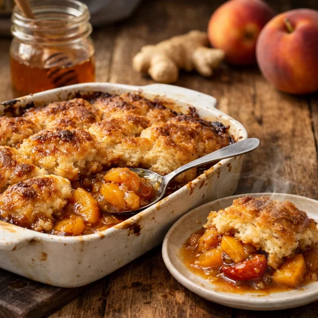 Honey Ginger Peach Cobbler