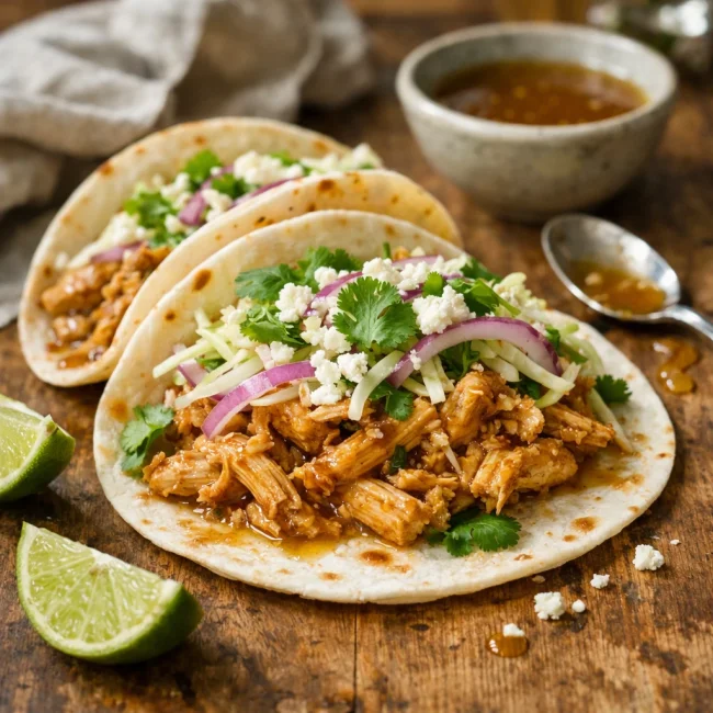 Honey Lime Shredded Chicken Tacos