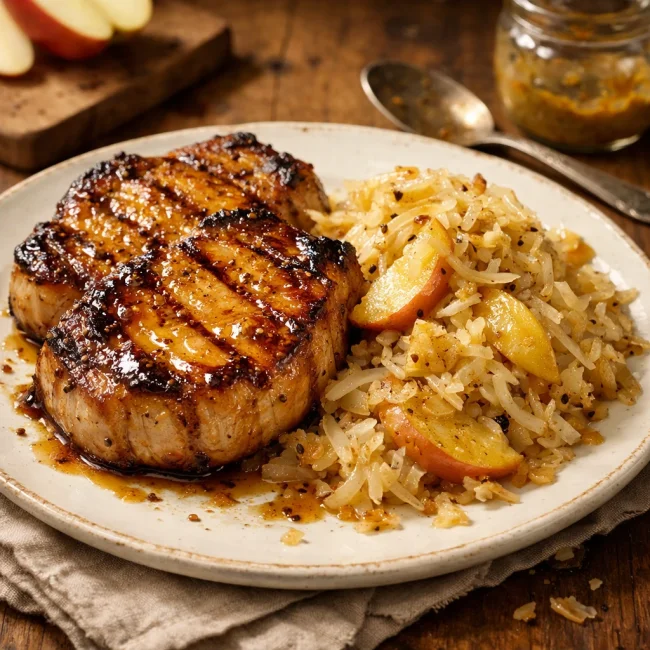 Honey-Mustard Pork Chops with Apple Sauerkraut