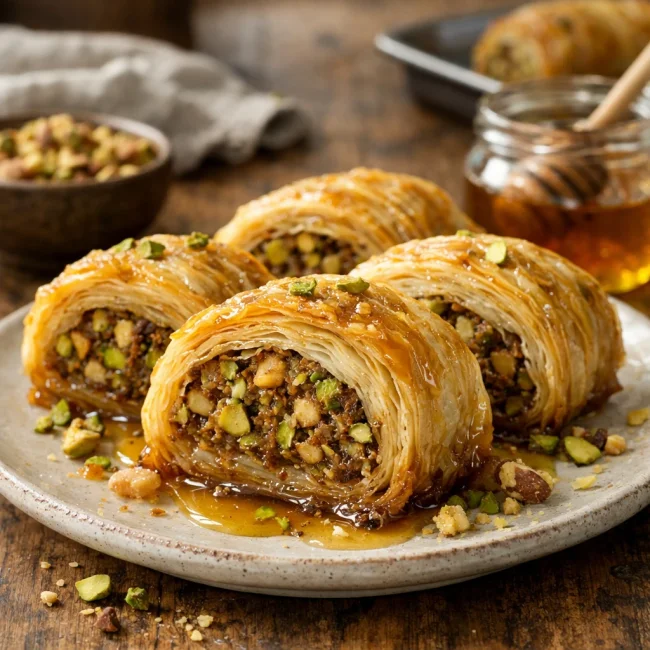 Honey Pistachio Baklava Roll