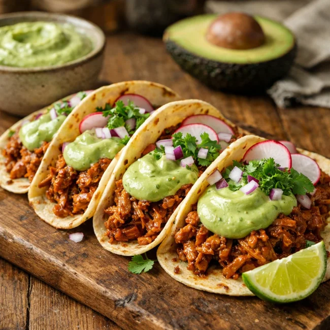 Jackfruit Tacos with Avocado Crema