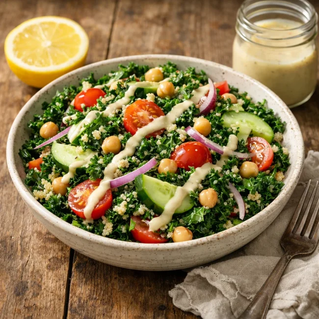 Kale and Quinoa Salad with Lemon-Tahini Dressing