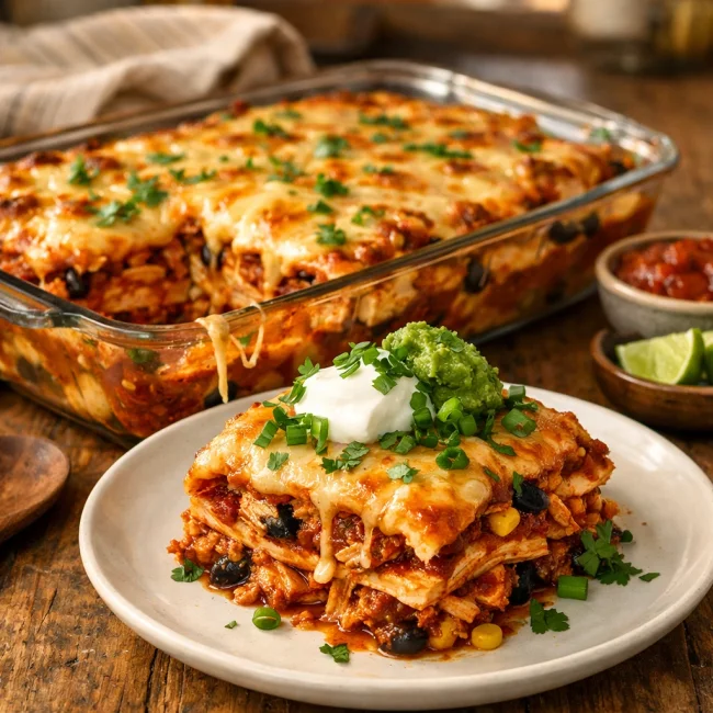 Layered Chicken Enchilada Casserole