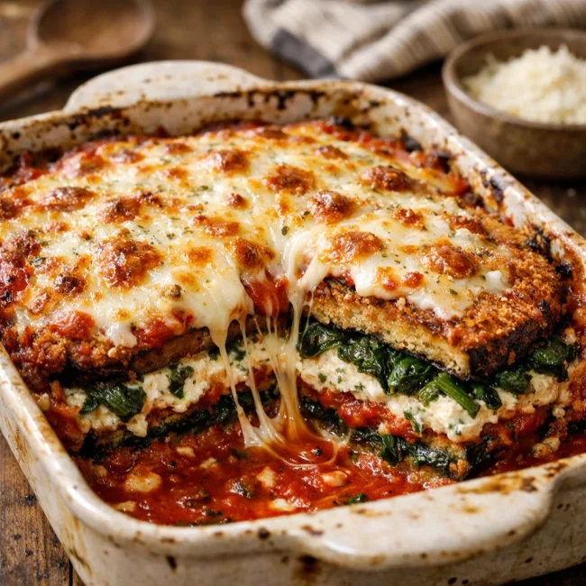 Layered Eggplant and Spinach Parmesan