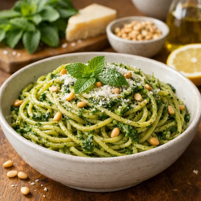Lemon Balm Pesto Pasta