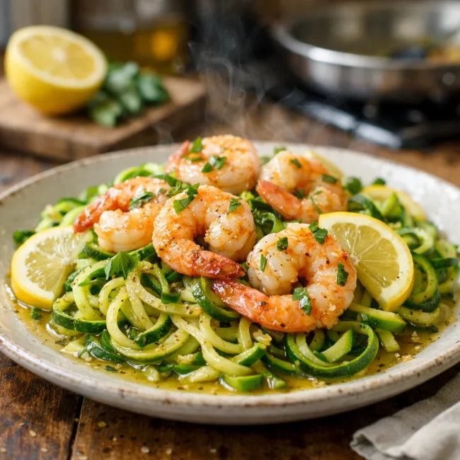 Lemon Basil Shrimp Scampi with Zucchini Noodles