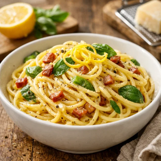 Lemon Basil Spaghetti Carbonara