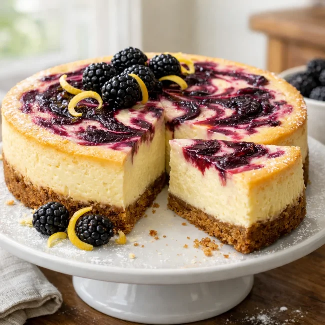 Lemon Blackberry Swirl Cheesecake