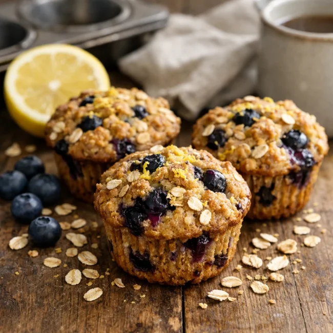 Lemon Blueberry Oatmeal Muffins