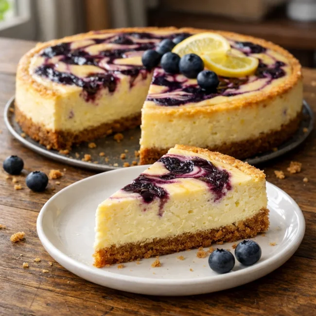 Lemon Blueberry Swirl Cheesecake