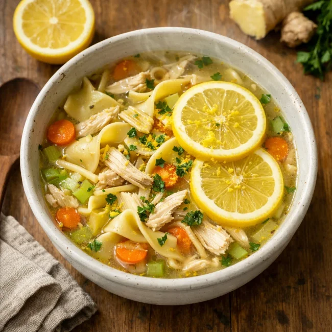 Lemon Ginger Chicken Noodle Soup