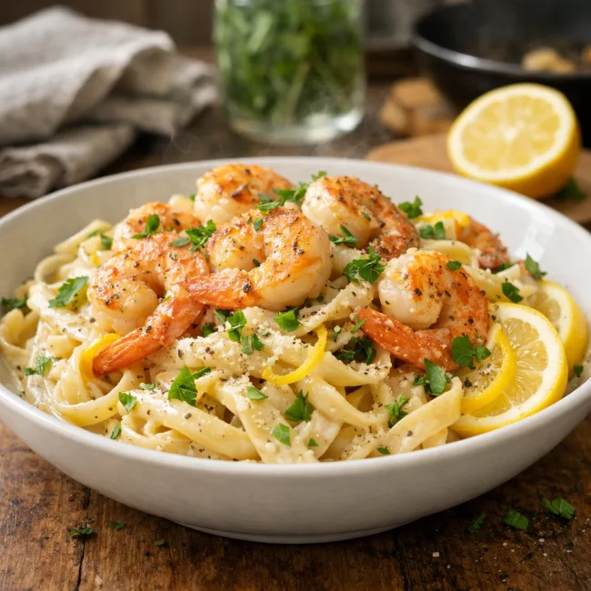 Lemon Herb Alfredo with Shrimp