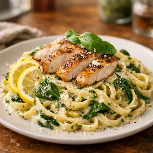 Lemon Herb Chicken Alfredo with Spinach Pasta