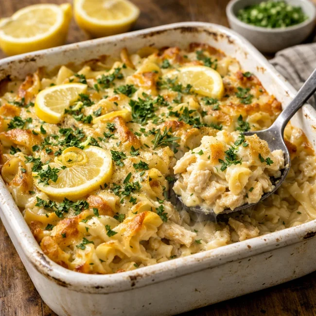 Lemon Herb Chicken and Noodle Casserole
