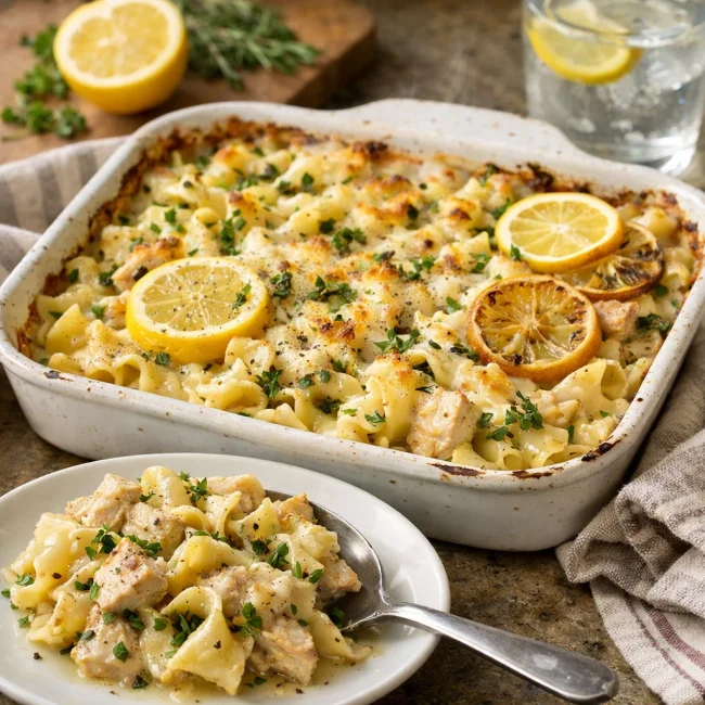 Lemon Herb Chicken Noodle Casserole