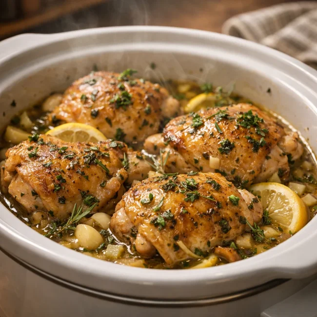Lemon Herb Crockpot Chicken Thighs