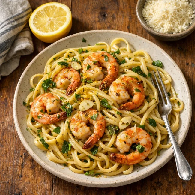 Lemon Herb Garlic Shrimp Pasta