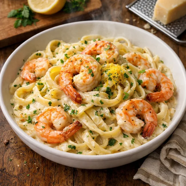 Lemon Herb Shrimp Fettuccine Alfredo