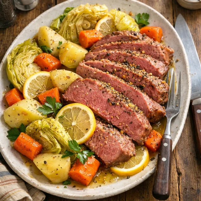 Lemon Pepper Corned Beef and Cabbage