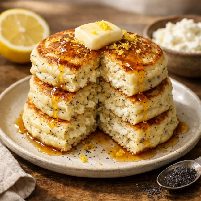 Lemon Ricotta Poppy Seed Pancakes