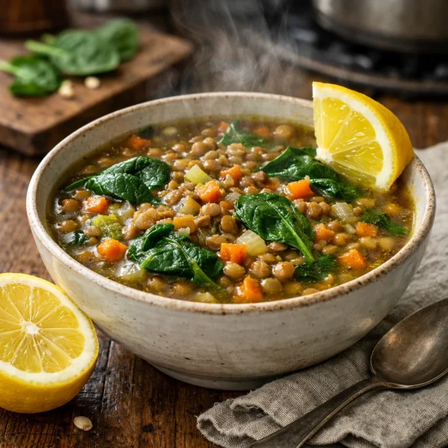 Lentil Soup with Spinach and Lemon