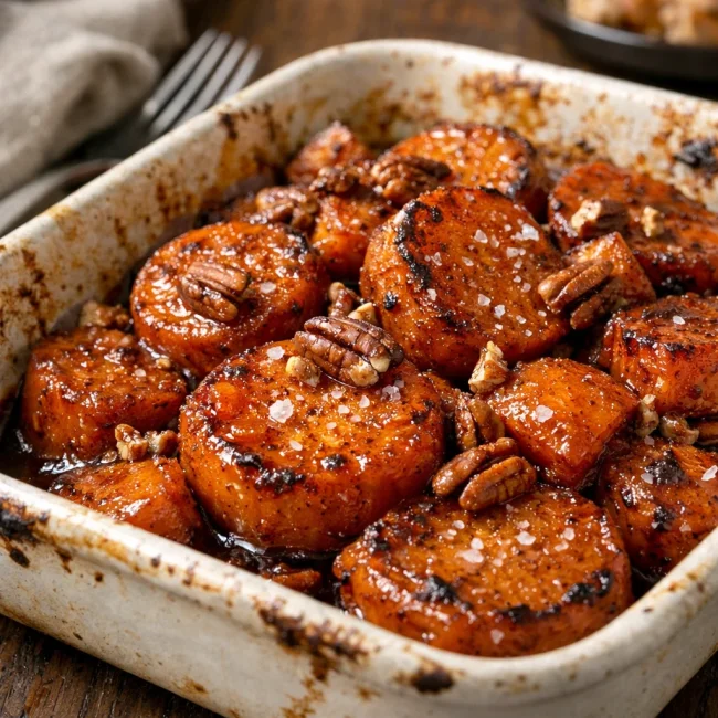 Maple Bourbon Candied Sweet Potatoes